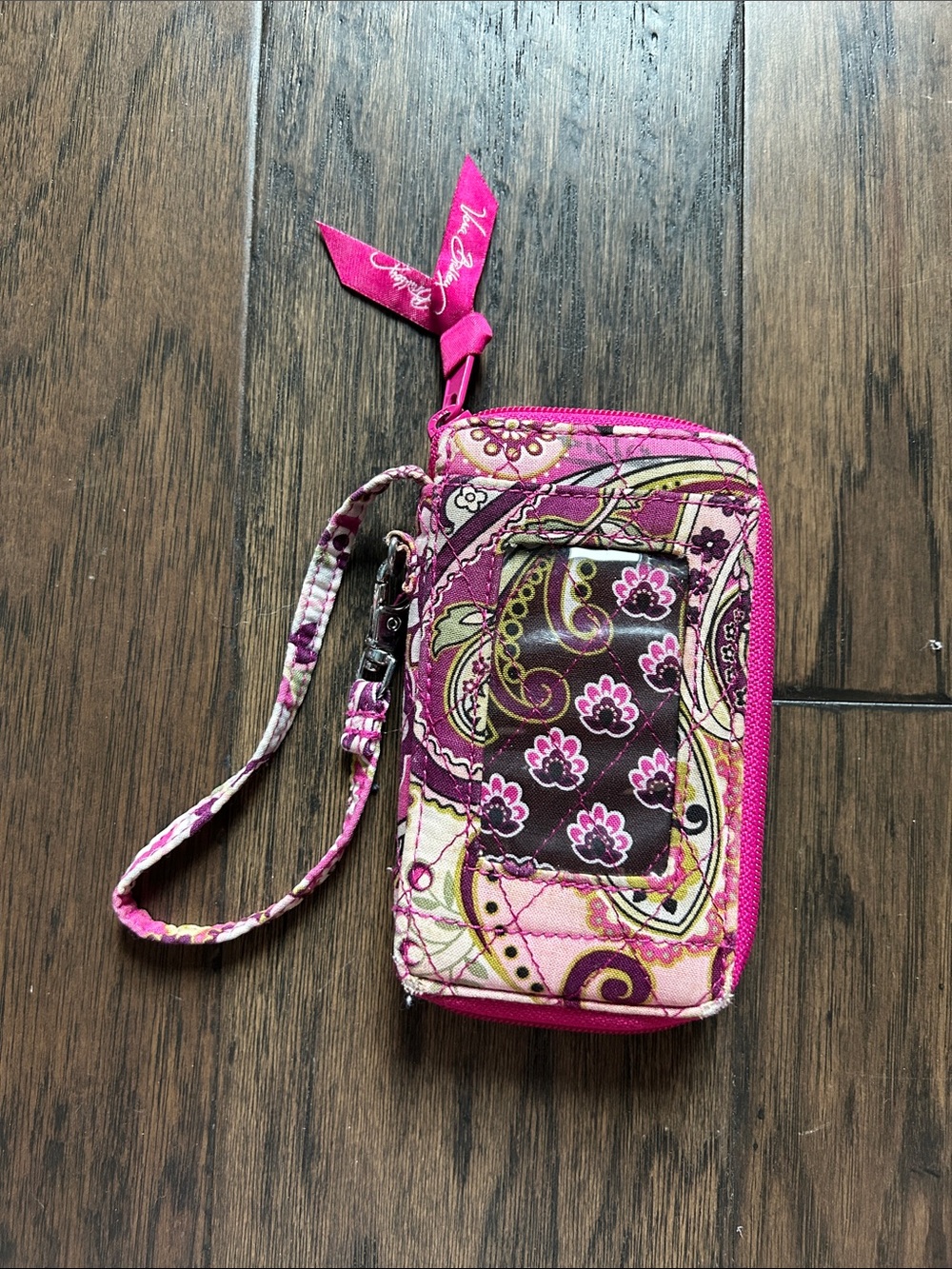 Vera Bradley Pink Paisley Quilted Wristlet Phone Case with Clear ID Window